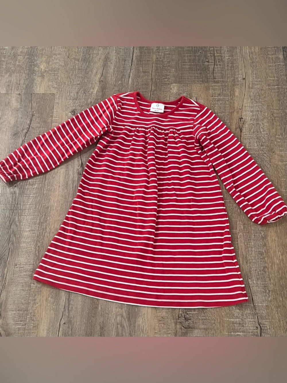 Hanna Andersson 120 6-7 Red & White Striped Long Sleeve babydoll cotton  Dress